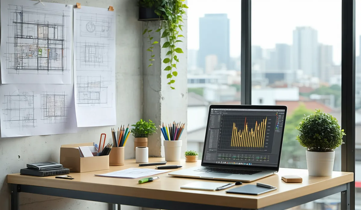 Atom engineering team workspace in Tokyo with technical drawings and prototyping equipment