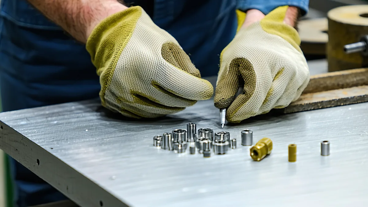 Close-up of human hands performing precision assembly work on small mechanical components