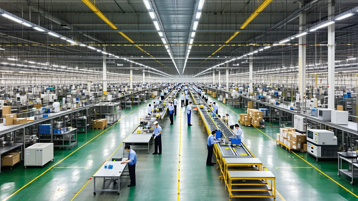 Japanese factory workers on assembly line representing the labour shortage context